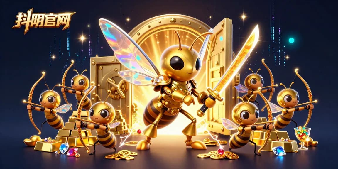 Engage with 抖阴官网's rich casino ambiance featuring a golden samurai hornet and treasure elements.