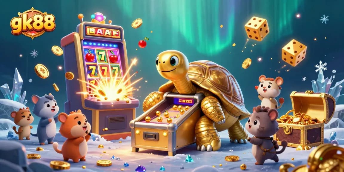 Gamble big with gk88's colorful casino games illustrated in a vibrant energetic scene.