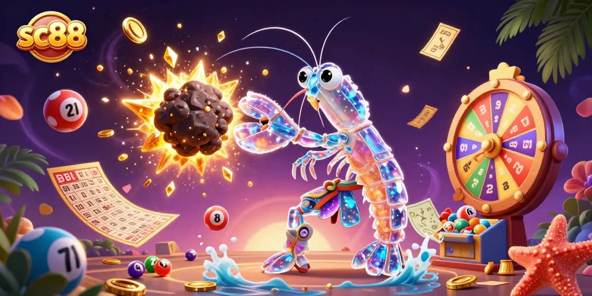 Experience winning excitement with sc88 in a vibrant, 3D gambling scene with dynamic lottery elements.