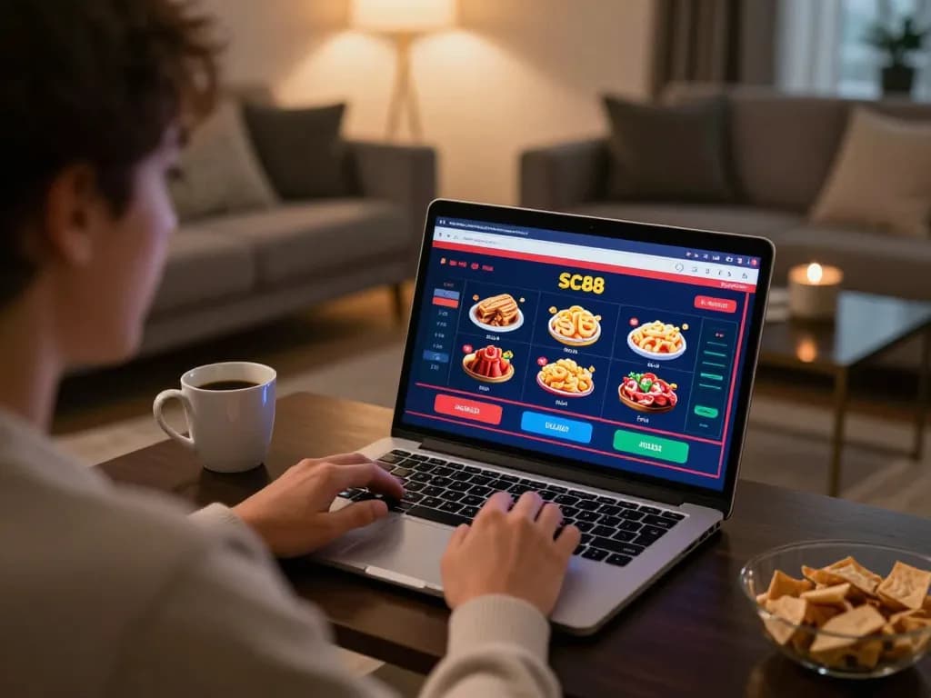 Engaging online gaming night with SC88 showing vibrant casino game interface on laptop