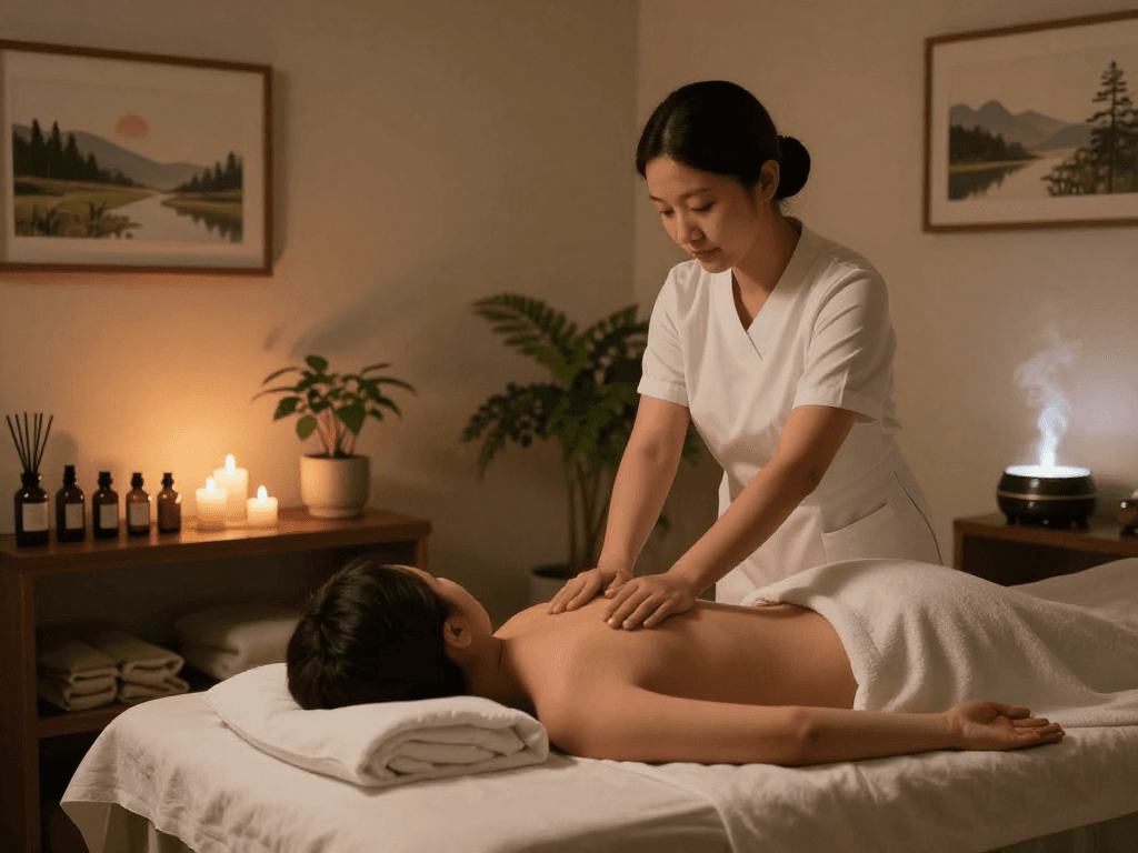Experience the rejuvenating effects of 구로출장안마 in a serene massage therapy room.
