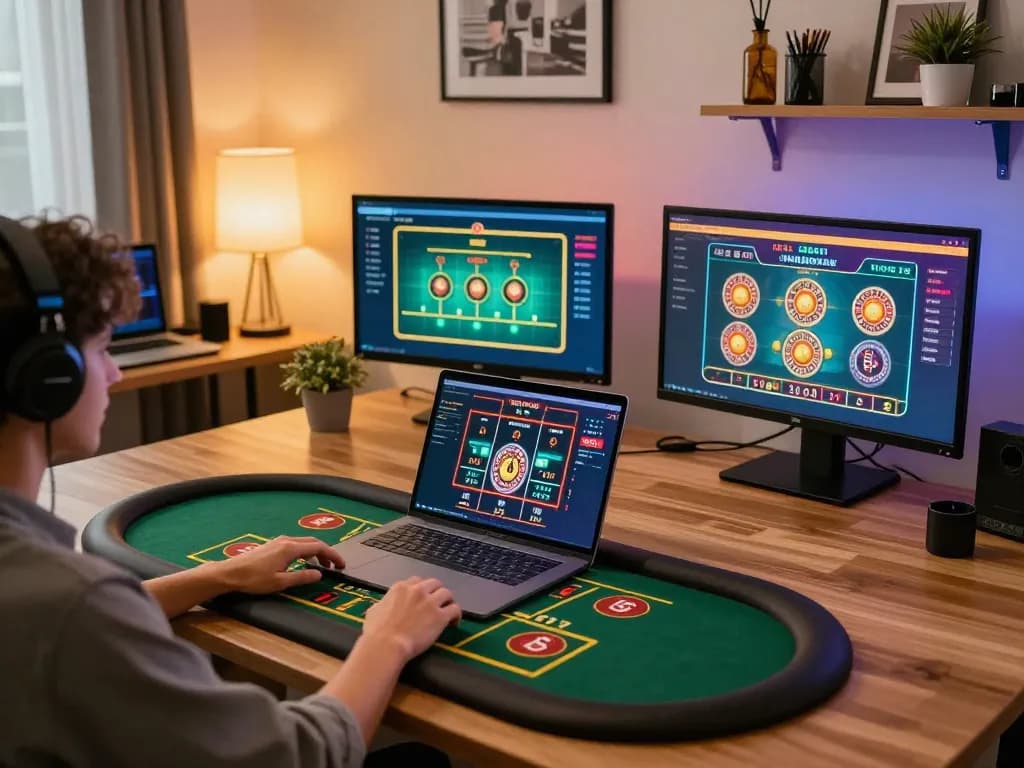 Player enjoying live blackjack on gg88 com with modern home gaming setup showcasing excitement and engagement