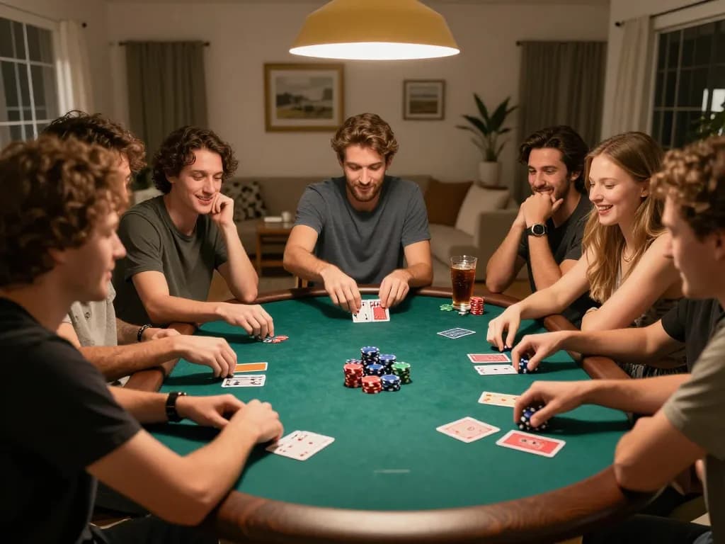 Engaged players enjoying a thrilling poker game with vb88game chips and cards in hand