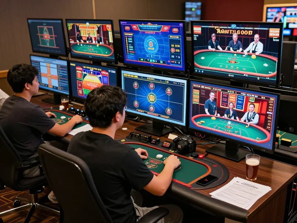 Sunwingo gamer's professional online setup showing engaging gameplay on multiple screens.