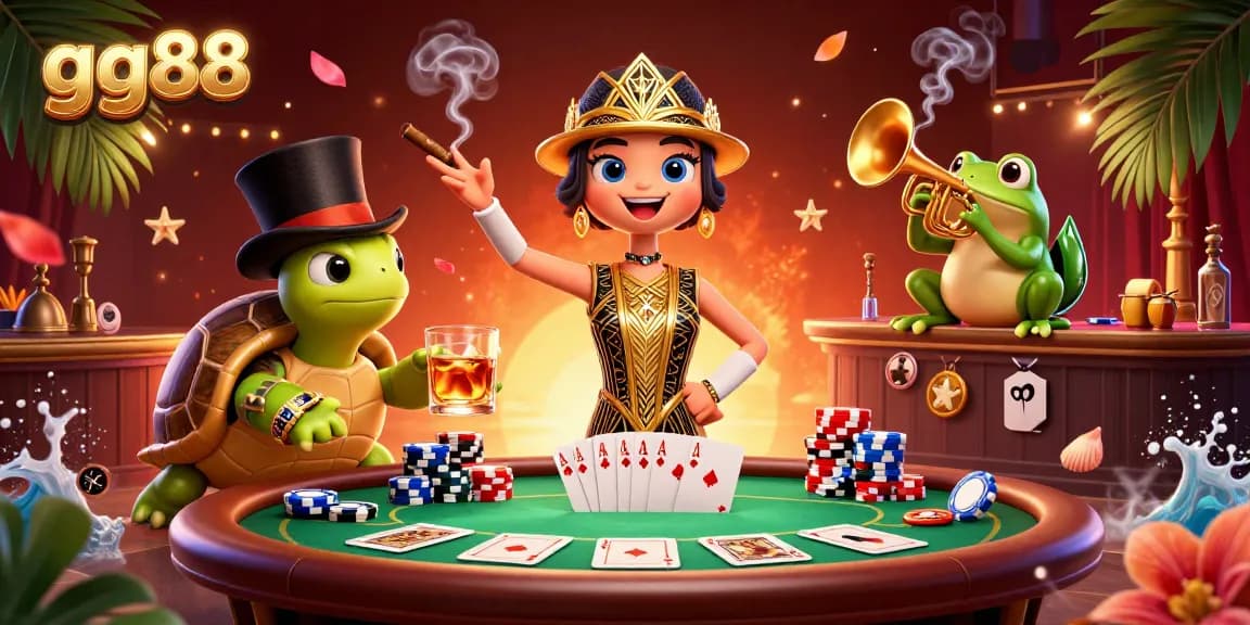 Engage with gg88 casino excitement amid colorful poker chips and charming characters.