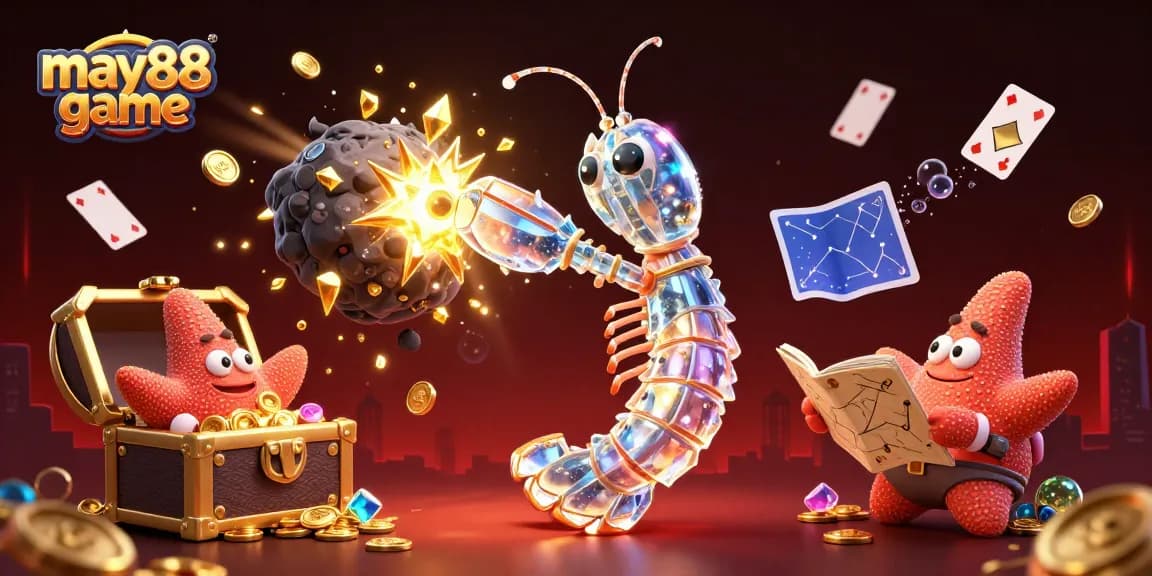 Engage in may88 game with vibrant casino elements, underwater themes, and dynamic action.