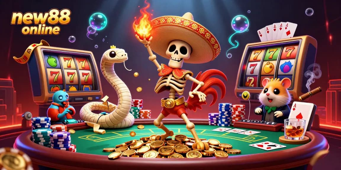Experience thrilling gameplay with new88 online, featuring colorful slot elements and dynamic characters.