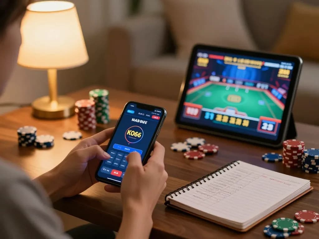 Tham gia ứng dụng di động KO66 trong khi chiến lược chơi poker tại nhà.