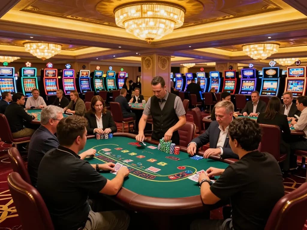 Players strategizing at a blackjack table in an upscale casino engaging with Co88 gaming excitement