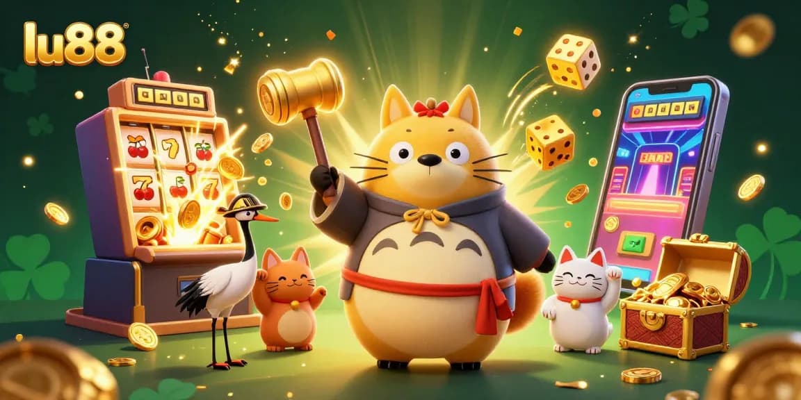 Play exciting slots with lu88 amidst festive 3D characters and vibrant casino elements