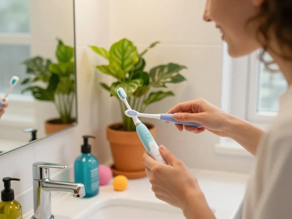 Experience a bright bathroom moment using the Laifen electric toothbrush for a vibrant oral care routine.
