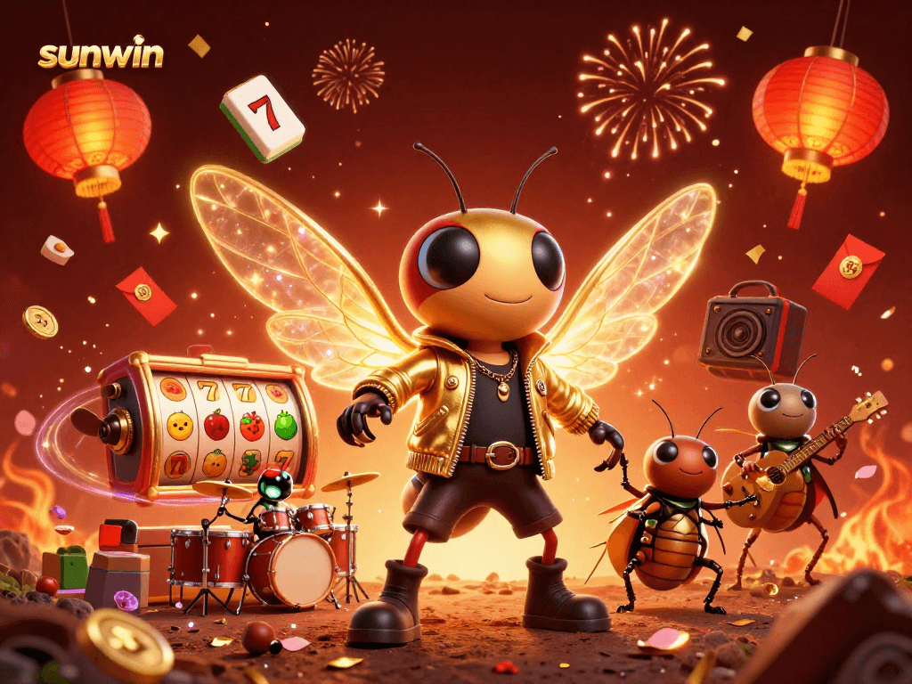 Experience thrilling wins with sunwin's vibrant 3D casino scene featuring exciting slot reels.