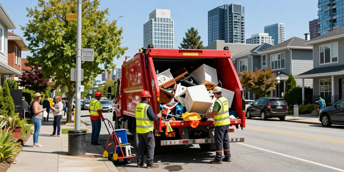 Waste Removal Vancouver service loading junk from a residential area into a truck during community cleanup.