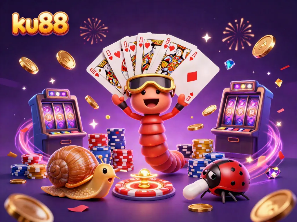 Engaging scene featuring ku88 dealer cartoon characters in a vibrant casino atmosphere with lots of action and excitement.