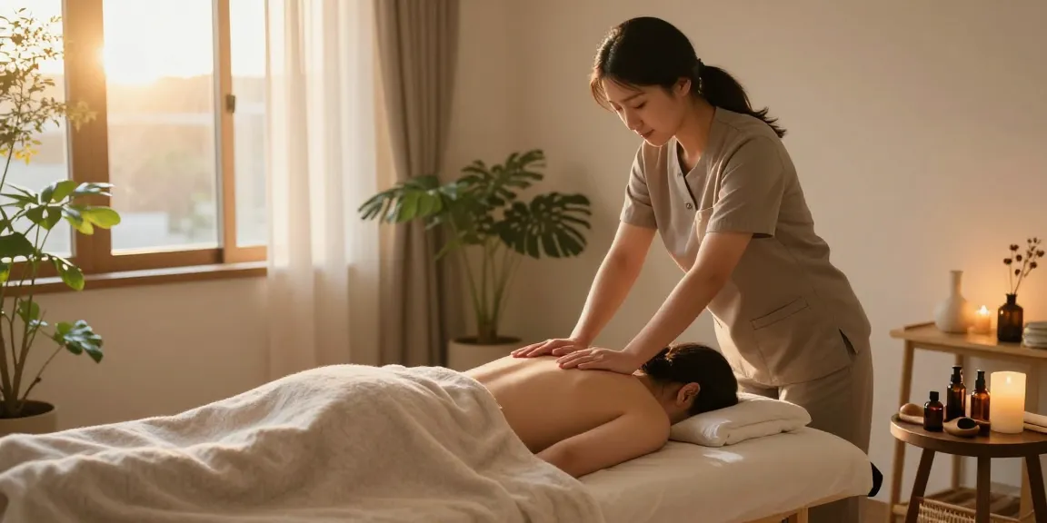 Relaxing setting for 부천출장마사지 with professional therapist and peaceful ambiance.