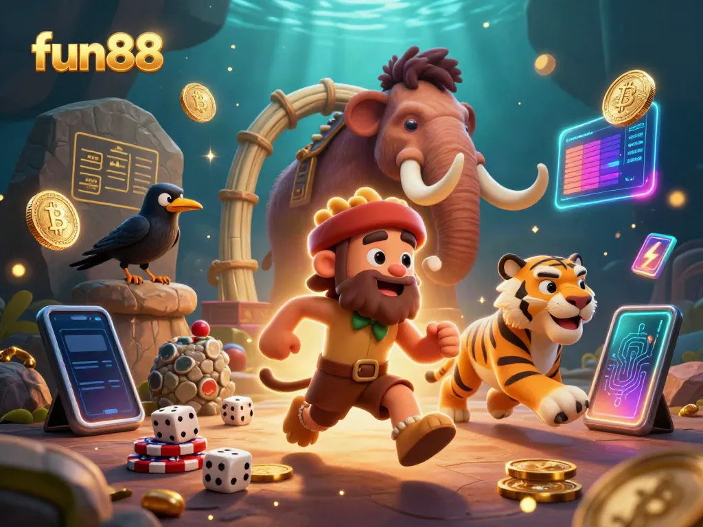 Experience the fun88 prehistoric casino hustle with a caveman and sabertooth duo in action!