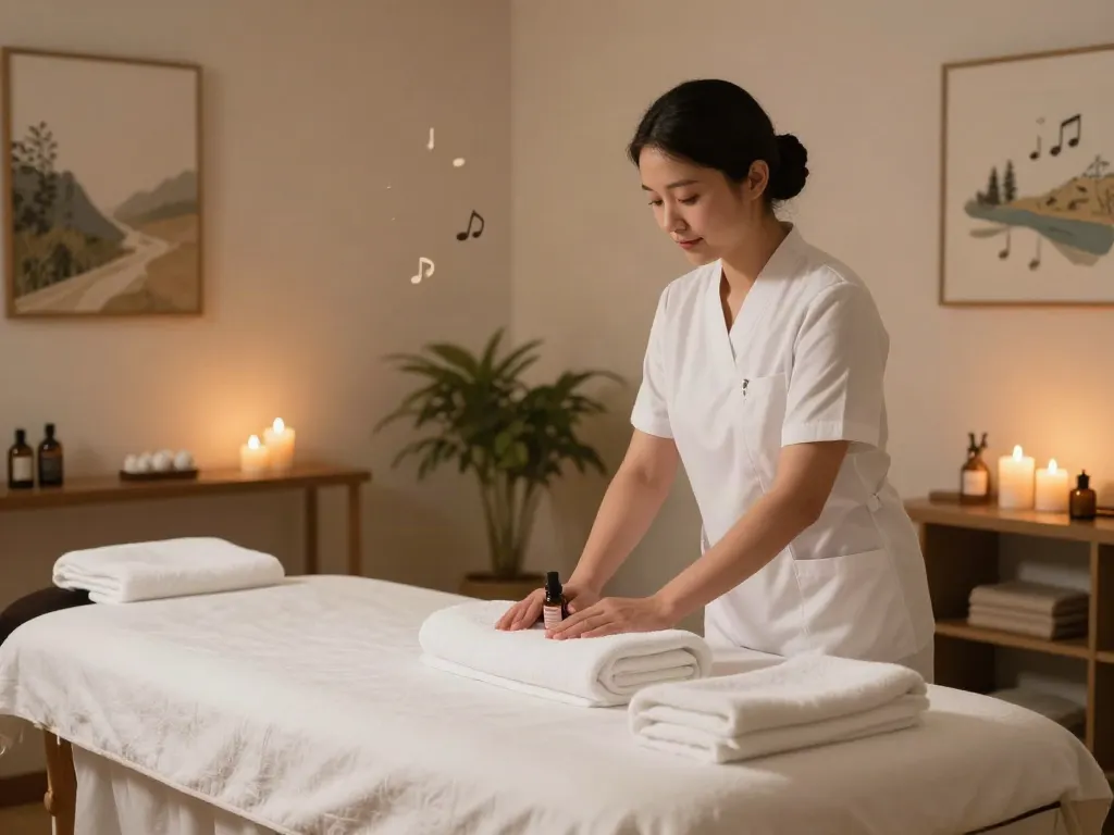 Experience 안산출장마사지 in a tranquil therapy room setting with soft lighting and serene vibes.