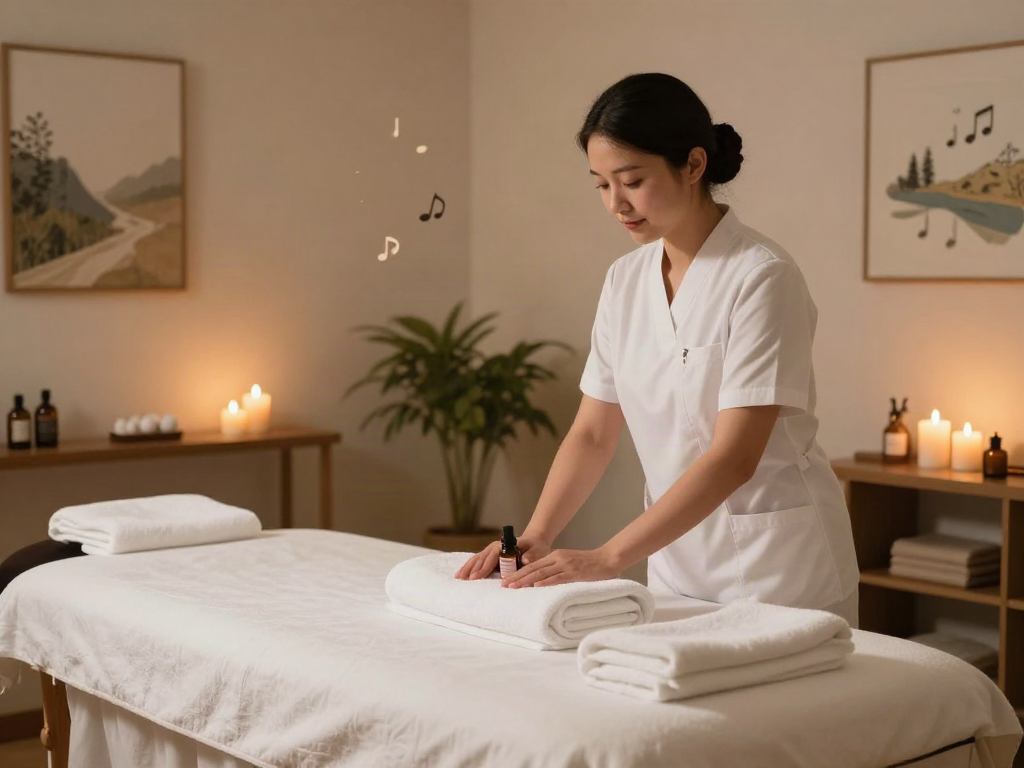 Experience 안산출장마사지 in a tranquil therapy room setting with soft lighting and serene vibes.