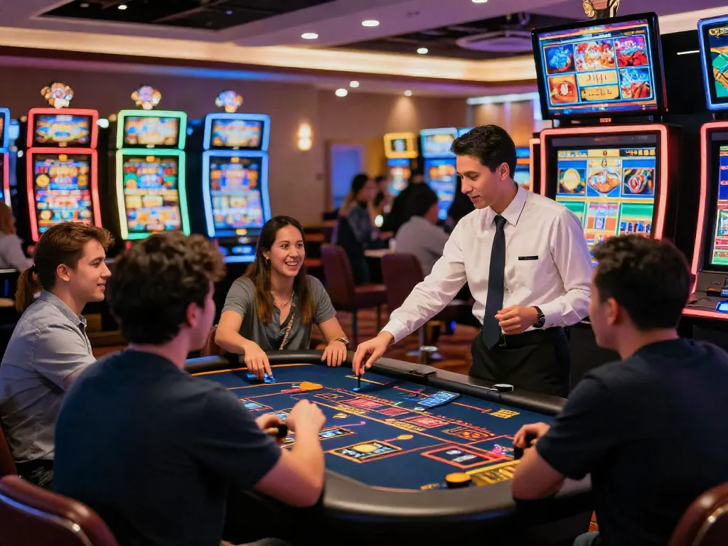 Exciting gaming experience at DU88 featuring players and colorful slot machines.