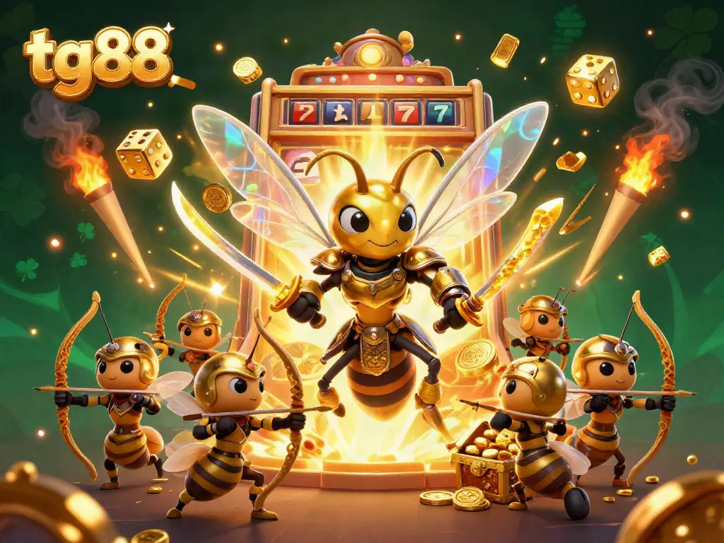 Experience thrilling gameplay at tg88 with a dynamic 3D illustration of captivating slot machines and heroic characters.