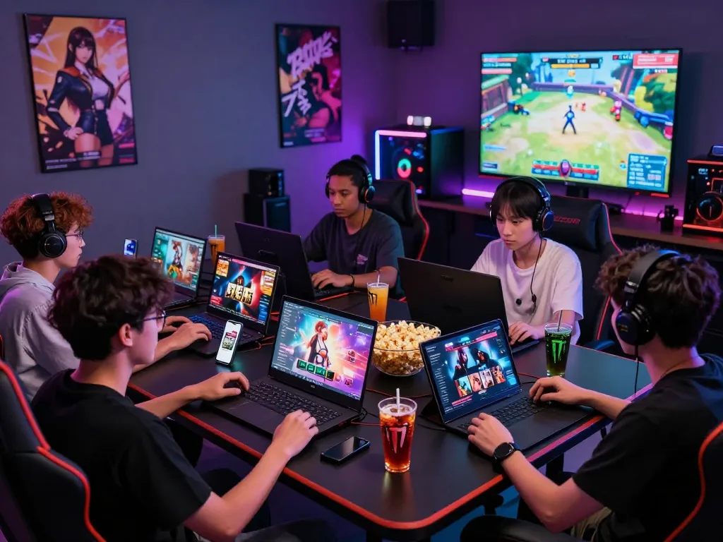 Engaged gamers experiencing popular porngame titles in a vibrant gaming setup.