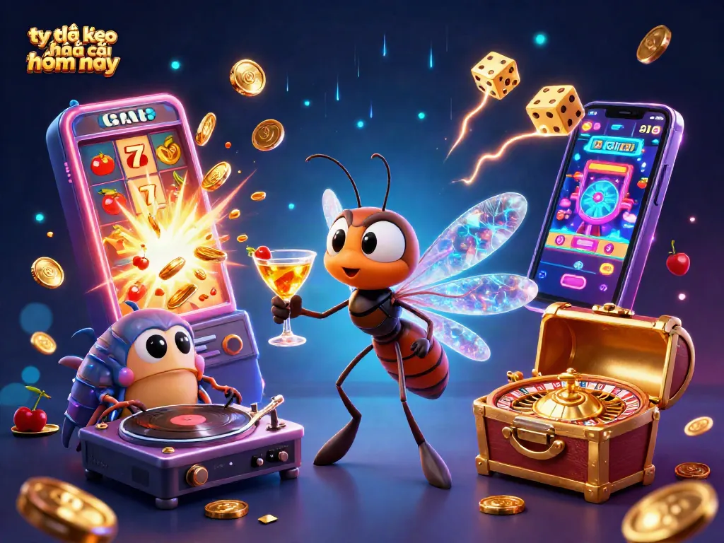 Tỷ lệ kèo nhà cái hôm nay with a vibrant 3D casino scene featuring dynamic characters and rich gaming elements.
