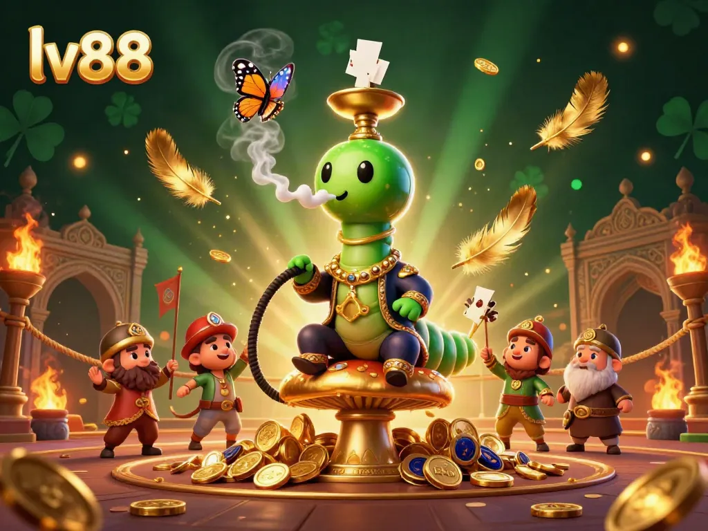 Experience the captivating world of lv88 with a vibrant 3D illustration featuring a caterpillar hookah-master in an online casino.