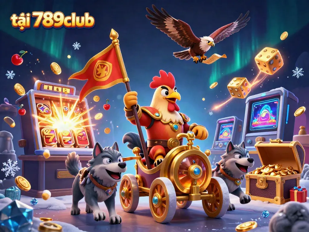 Experience the excitement of gaming at 789club with a dynamic 3D illustration featuring casino adventures.