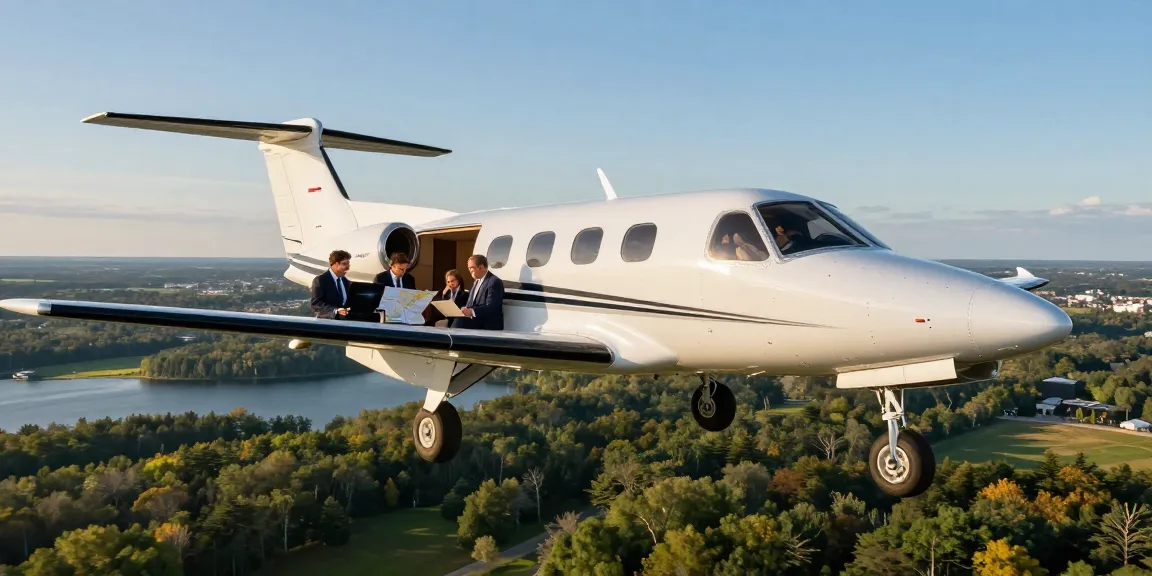 Flight charter Ontario in a Piper PA-31 Navajo over scenic landscapes, showcasing spacious comfort for business leaders.