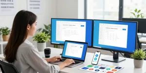 Customize your Telegram Chinese interface in a vibrant tech workspace with modern tools and natural light.