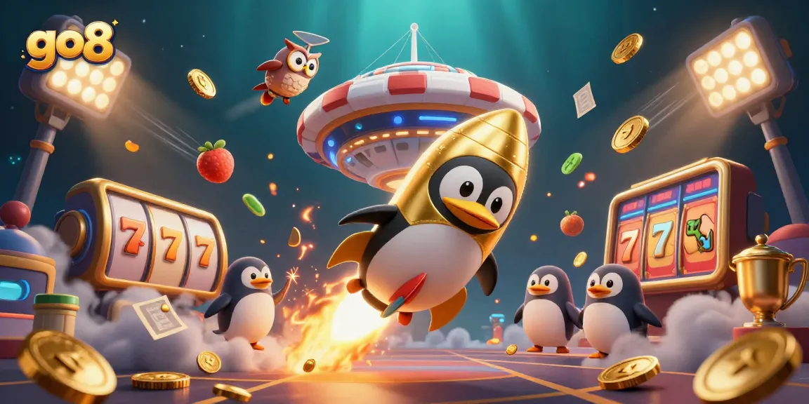 Experience thrilling gaming action at go8 with a dynamic scene featuring slots, vibrant characters, and sparkling casino elements.