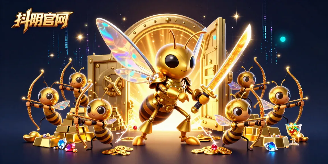 Engage with 抖阴官网's rich casino ambiance featuring a golden samurai hornet and treasure elements.