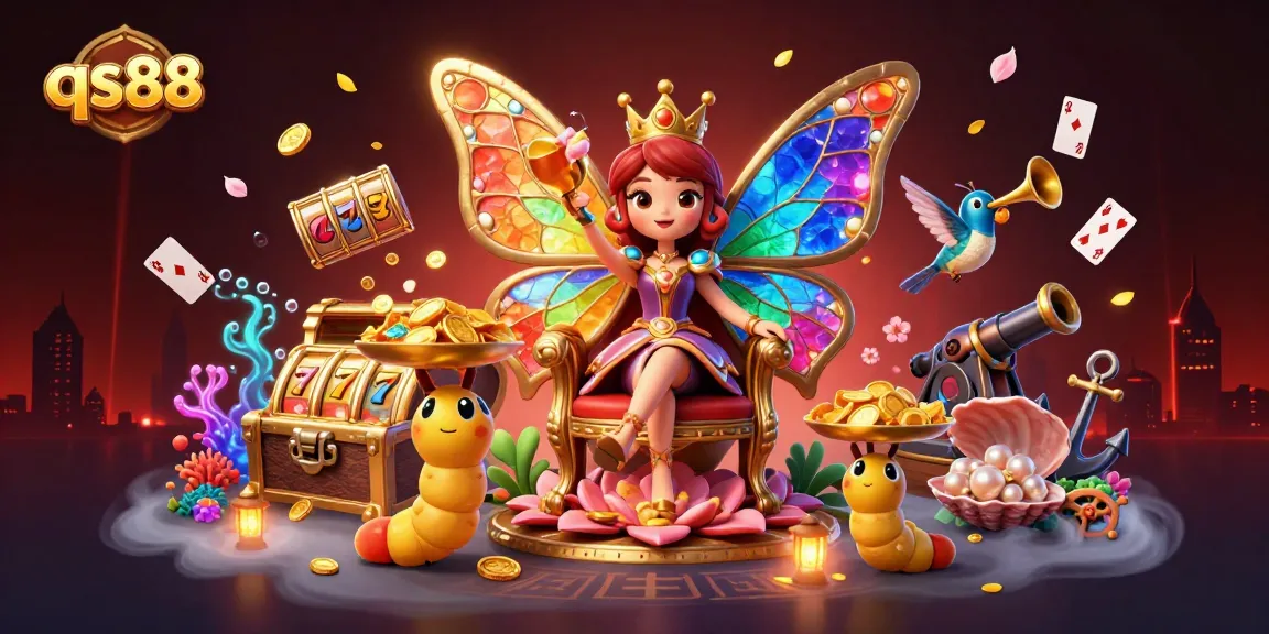 Experience winning strategies at qs88 with a vibrant casino scene depicting the butterfly queen and rich gaming features.