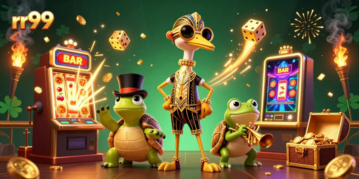 Spin the reels at the rr99 slots with animated gold coins and whimsical characters.