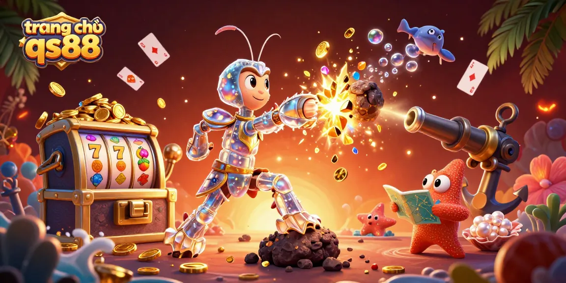 Experience exciting gameplay at trang chủ qs88 with a dynamic scene featuring a samurai mantis shrimp and treasure-filled casino elements.
