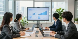 Team discussing small business accounting strategies in a modern office.