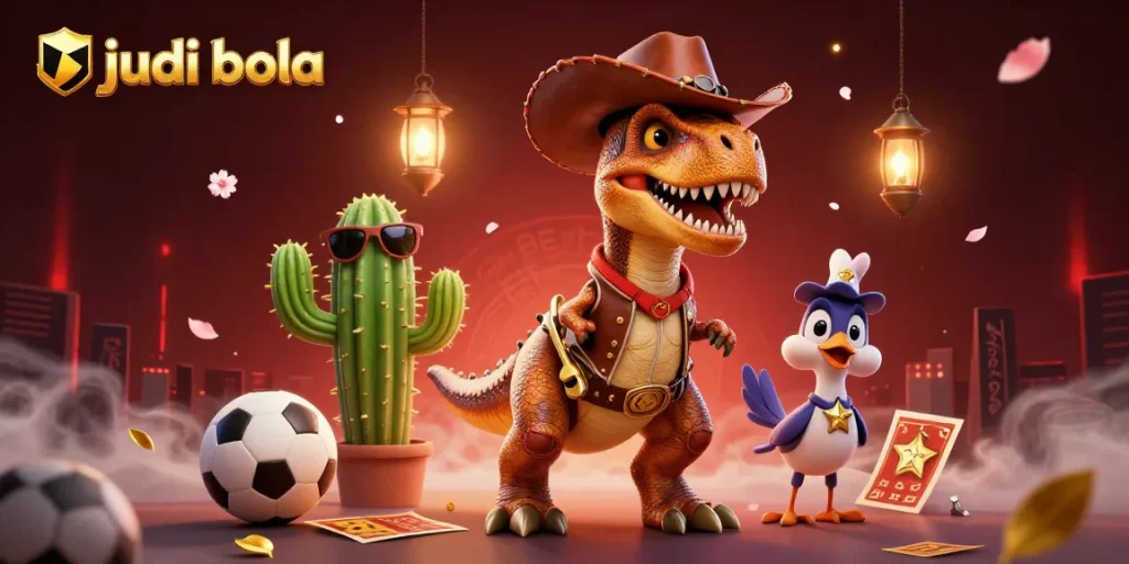 Experience judi bola action with dynamic sports betting characters and elements in a vibrant 3D illustration.
