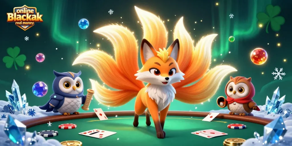 Experience online blackjack real money action in this detailed 3D cartoon illustration featuring vibrant characters and engaging gameplay.
