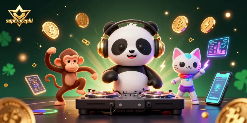 Experience thrilling wins at superacephi with a vibrant DJ green panda spinning roulette!