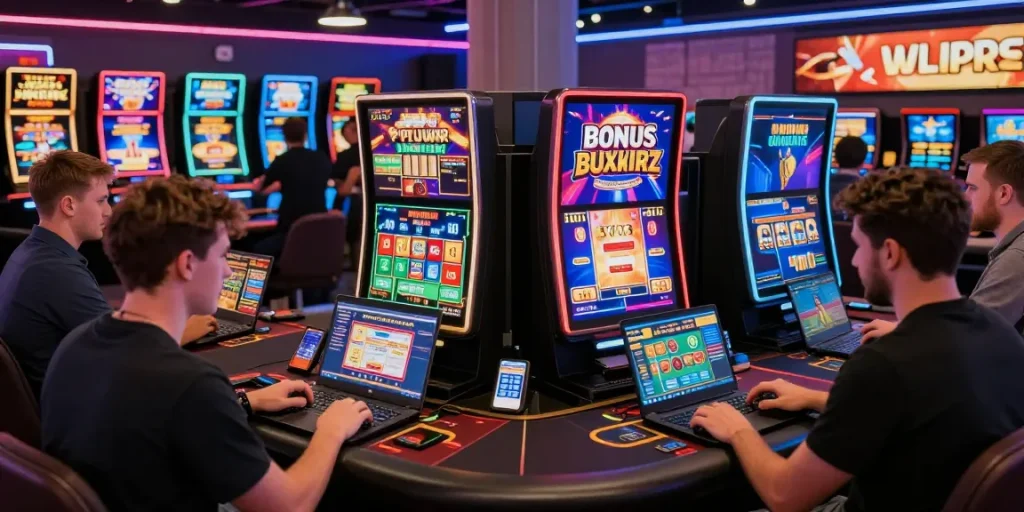 Engaged players at UK casinos not on Gamstop enjoying various games with vibrant atmosphere.