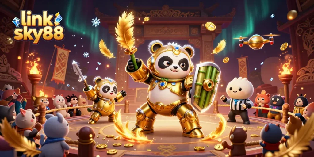 Experience high-stakes action with link sky88 in a vibrant 3D casino scene filled with excitement.