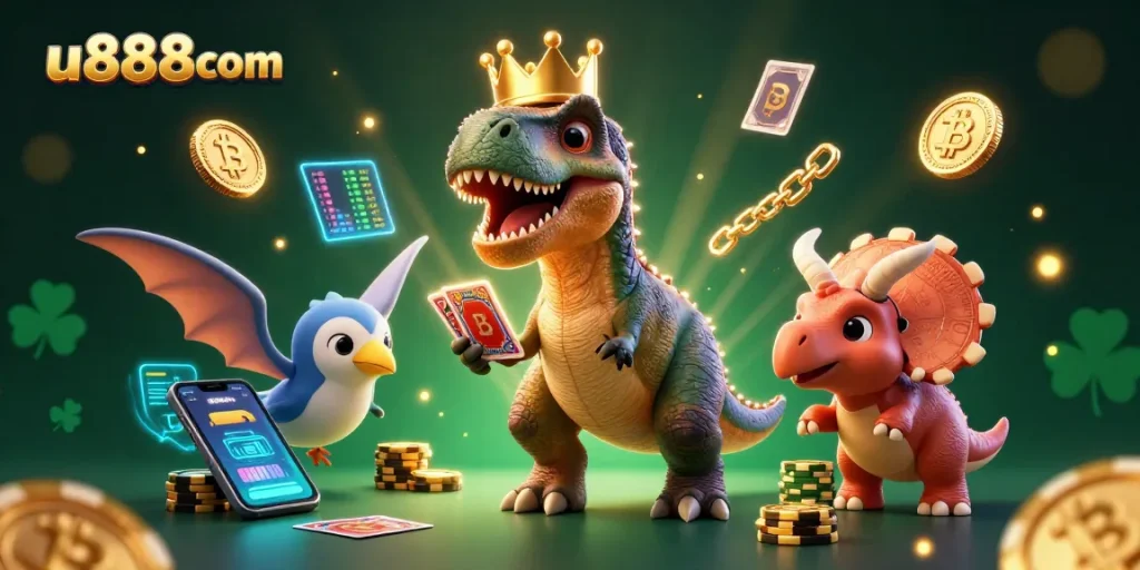 Join the fun at u888com with unique 3D characters in a vibrant gambling scene.