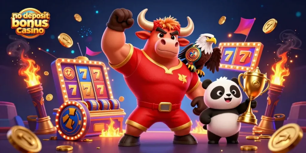 Experience the thrill of the no deposit bonus casino with exciting characters and vibrant gaming elements!