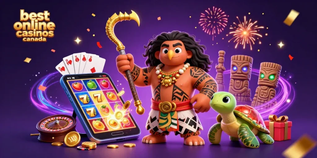 Experience the thrill at the best online casinos Canada with vibrant gambling elements in a dynamic scene.